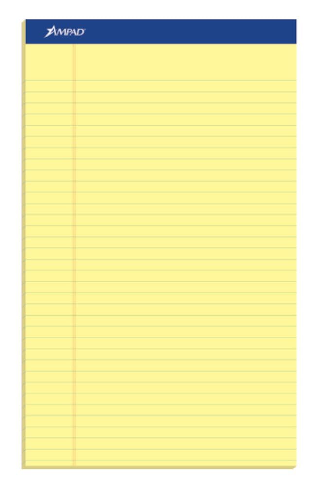 Ampad TOP20230 20-230 Evidence Perf 8-1/2x14 Pads, Wide Rule, Red Margin, Canary, 50 Sheets, Dozen - Image 1